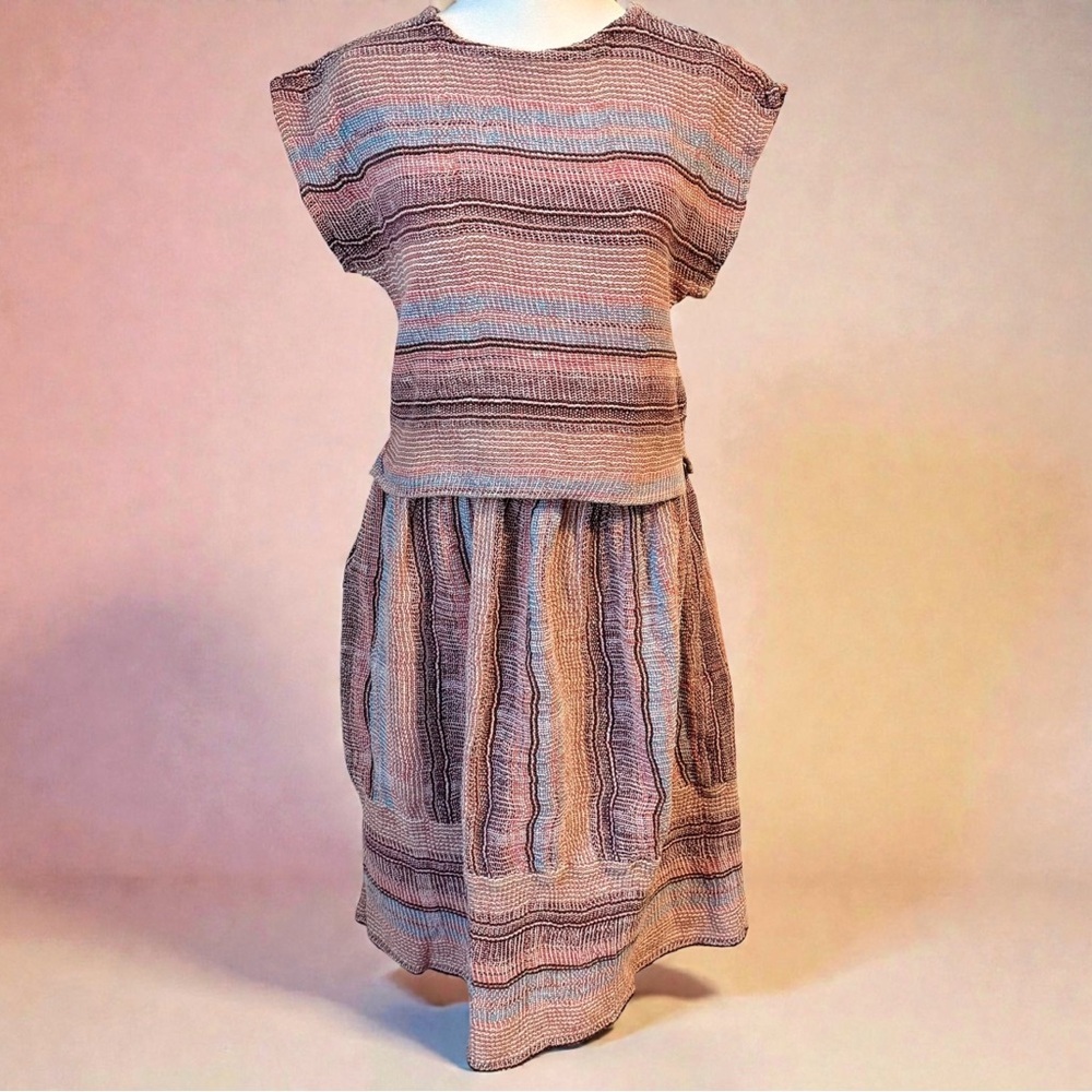 100% Cotton Hand Made in India Woven Two Piece Set Medium Funky Art to Wear